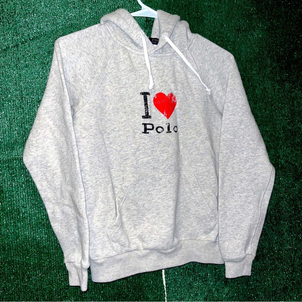 Ralph Lauren I Heart Polo Hoodie-Grey w/Distressed Graphics XS